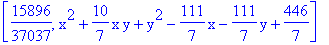 [15896/37037, x^2+10/7*x*y+y^2-111/7*x-111/7*y+446/7]